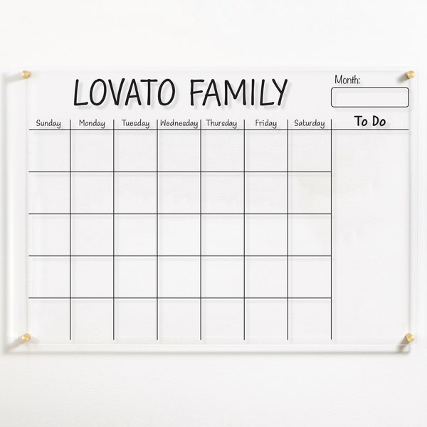 Dry Erase Personalized Acrylic Calendar | Dry Erase Board | Custom Wall Calendar with Side Notes | Monthly Weekly Calendar 2024 with Marker