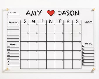 Acrylkalender | Personalisiertes Dry Erase Board | Familien-Wandkalender mit Randnotizen | Monats- und Wochenkalender 2024 mit Marker