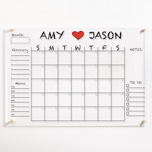Acrylic Calendar | Personalized Dry Erase Board | Family Wall Calendar with Side Notes | Monthly and Weekly Calendar 2025 with Marker