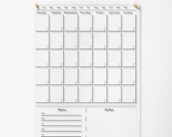 Großer personalisierter Acrylkalender | Trocken abwischbares Familienbrett | Benutzerdefinierter Wandkalender mit Randnotizen | Monatskalender 2024