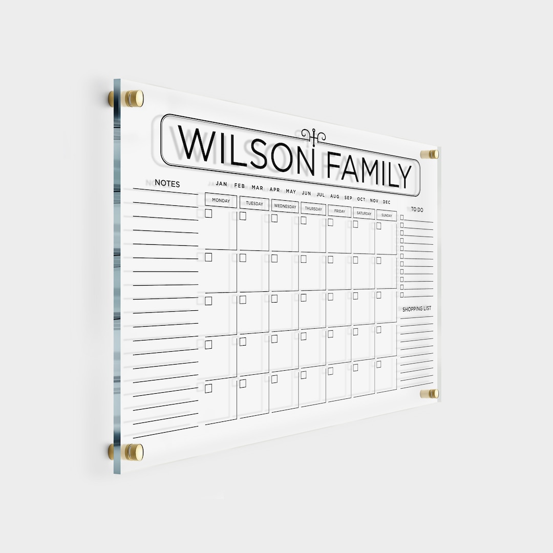 Acrylic Family Calendar Dry Erase Planner Custom Wall Etsy