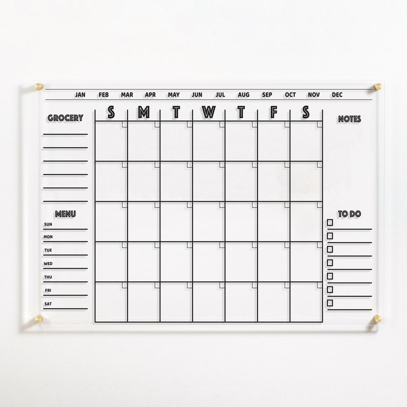 Dry Erase Acrylic Calendar Dry Erase Board Custom Wall Etsy