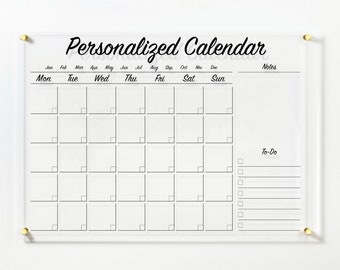 Acrylic CALENDAR for Wall WHITE Text | PERSONALIZED Monthly Dry Erase White Board | Perpetual Family Calendar | 2024 Monthly Weekly Calendar