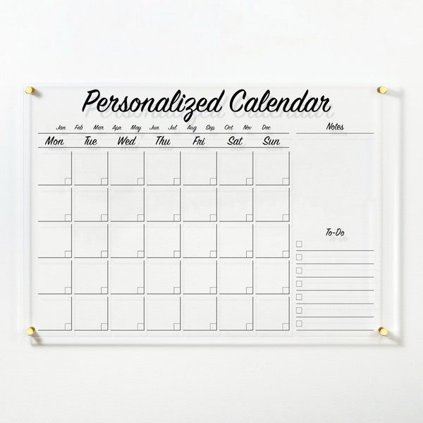 Acrylic CALENDAR for Wall WHITE Text | PERSONALIZED Monthly Dry Erase White Board | Perpetual Family Calendar | 2024 Monthly Weekly Calendar