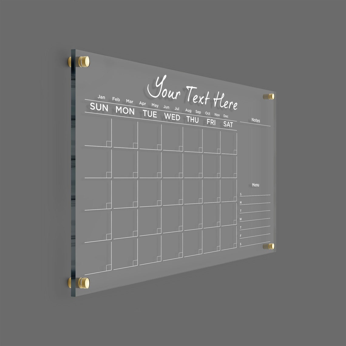 GOLD TEXT Acrylic Calendar Monthly Dry Erase Board Custom Etsy