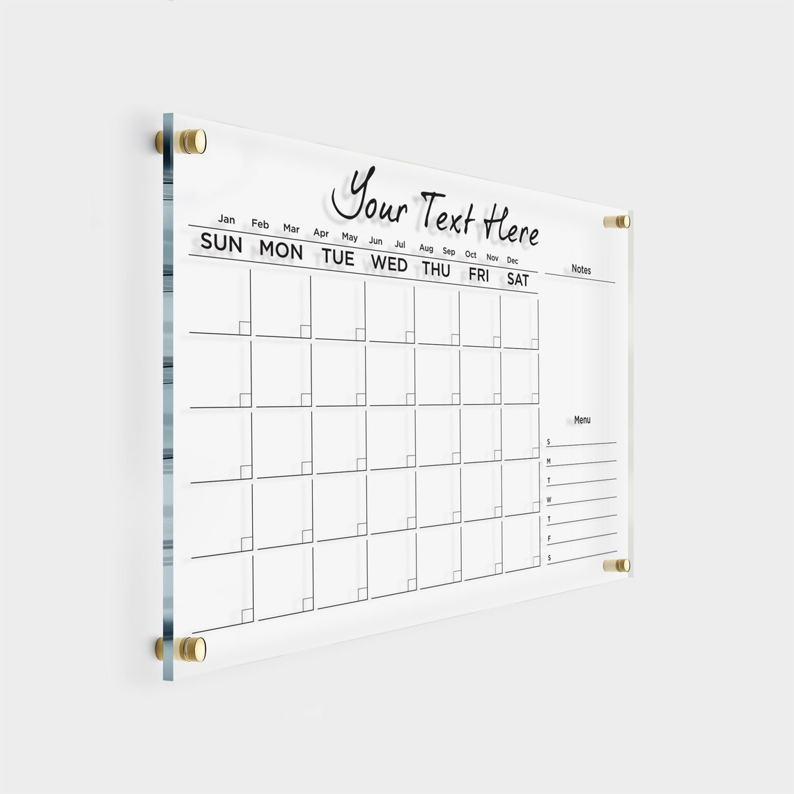 GOLD TEXT Acrylic Calendar Monthly Dry Erase Board Custom Etsy