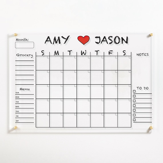 Acrylic GOLD Text Family Planner Dry Erase Monthly Wall Calendar Monthly  and Weekly Calendar 2024 With Marker Family Wall Board 