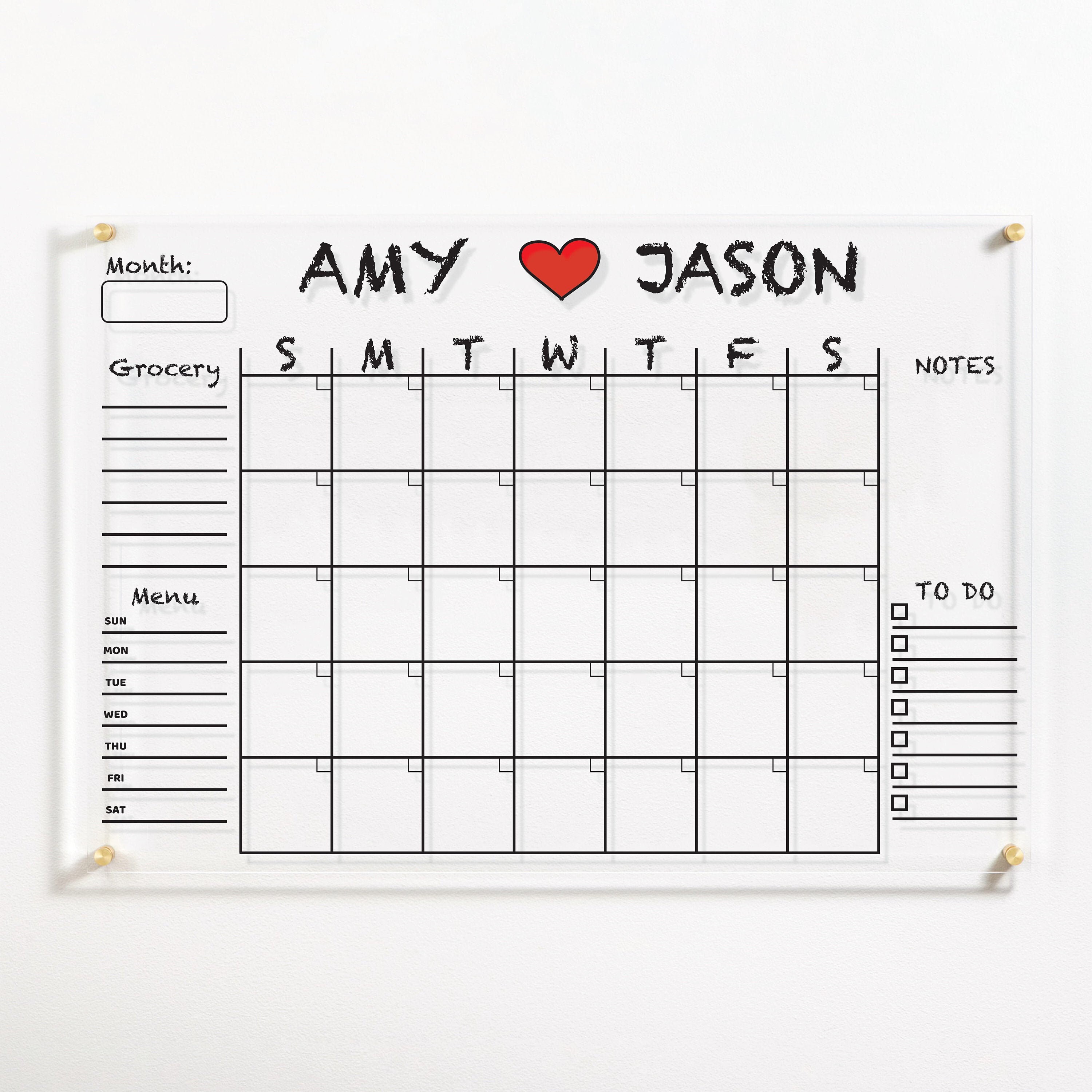 Acrylic Calendar Personalized Dry Erase Board Family Wall Etsy