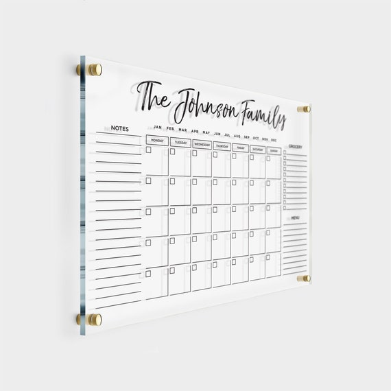 Monthly Acrylic Wall Calendar With Menu + Notes