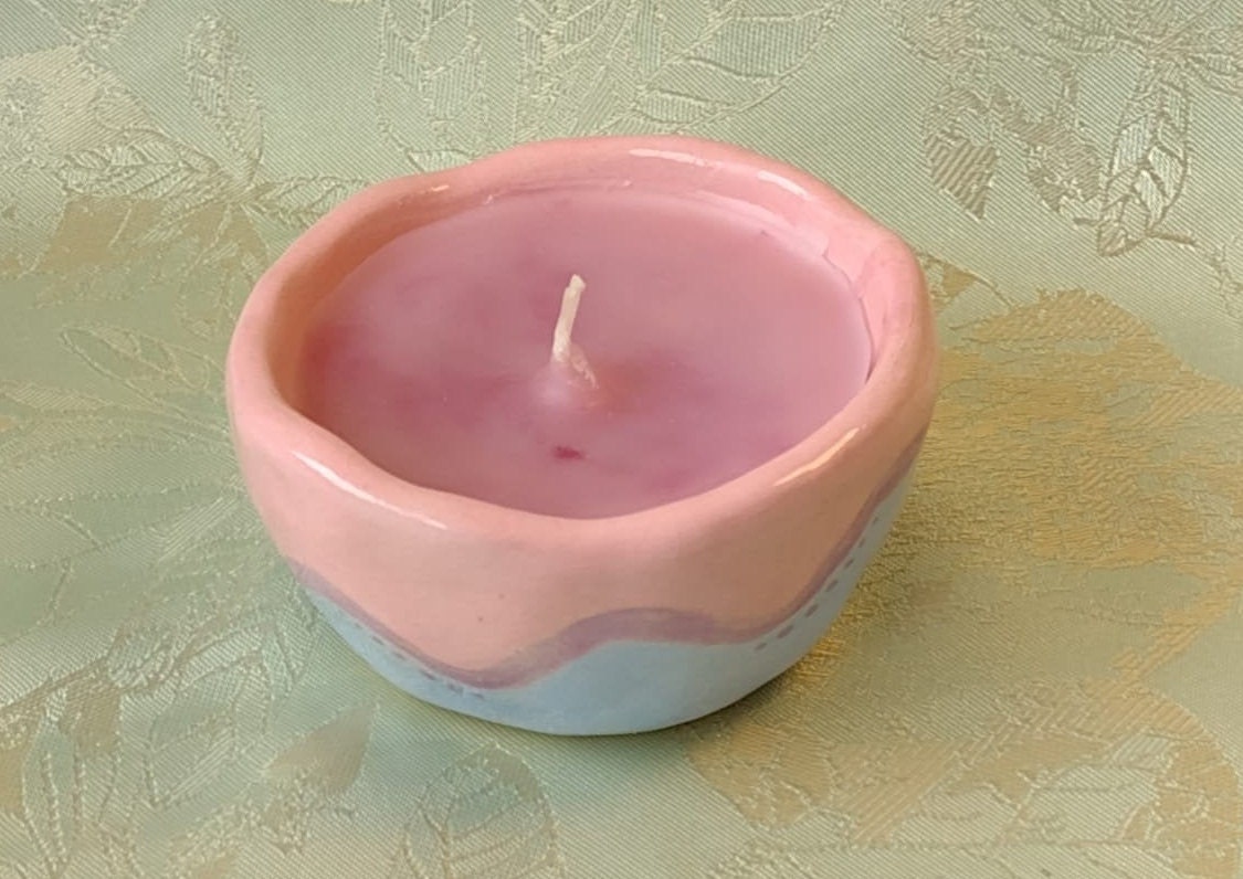 Small Candle in Ceramic Tray Pink Etsy