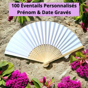 Personalisierte Hochzeitsgeschenke x100 | Éventail Holz und Papier | Hochzeitseinladungen mit Vornamen und Datum | Mariage Été