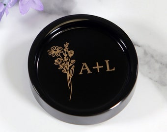 Personalized Floral Crystal Ring Dish, Glass Ring Holder, Engagement Ring Dish, Custom Wedding Ring Dish, 5th Anniversary Gift for Her