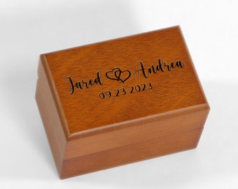 Custom Engraved Wedding Bands Box, Two Ring Box Wood - Great for proposals, weddings, anniversary, engagements , birthdays