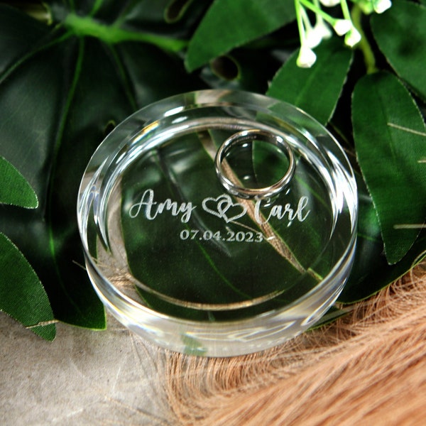 Personalized Crystal Ring Dish - Names & Date - Ring Holder - Engagement Ring Dish - Custom Wedding Ring Dish - 5th Anniversary Gift for Her