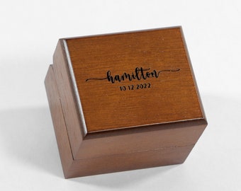 Custom Engraved Name Engagement Wood Ring Box - Great for proposals, weddings, anniversary, engagements
