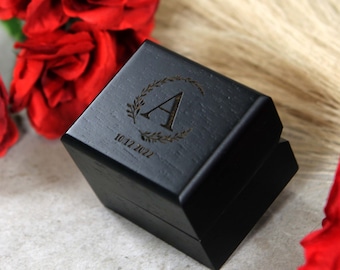 Custom Engraved Engagement Ring Black Box Wood - Great for proposals, weddings, anniversary,engagements - Black Wood Ring Box