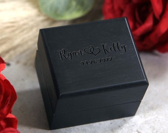 Custom Engraved Engagement Ring Black Box Wood - Great for proposals, weddings, anniversary,engagements - Black Wood Ring Box