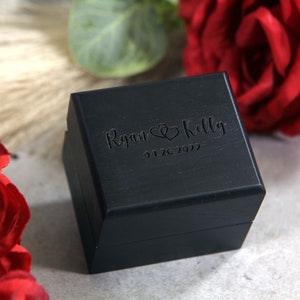Custom Engraved Engagement Ring Black Box Wood - Great for proposals, weddings, anniversary,engagements - Black Wood Ring Box