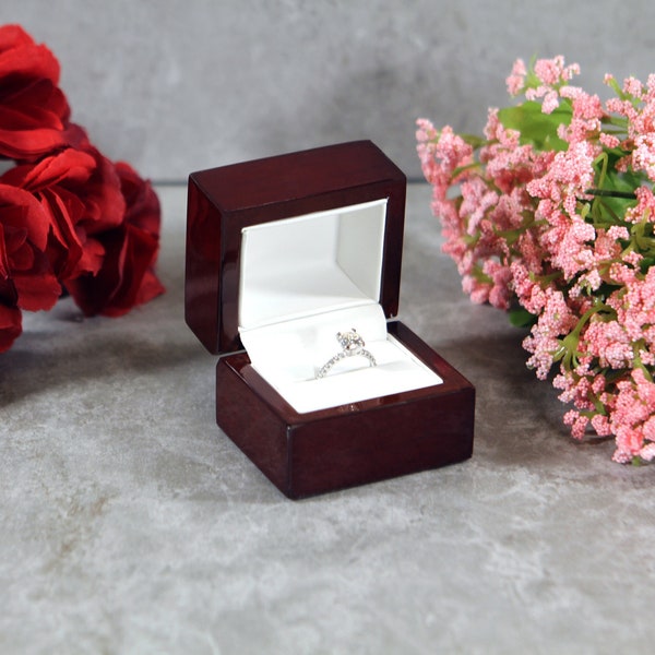 Rosewood Rectangular Classic Engagement Ring Box - Great for proposals, weddings, anniversaries, engagements, birthdays, gift for her