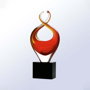 Custom Engraved Red Twist Art Glass Award ,Abstract Heart Glass Sculpture, Glass Sculpture ,Art Glass Decor, Great for Home Decor