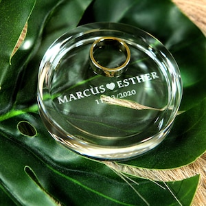 Personalized Names/Dates Clear Crystal Ring Dish,  Glass Wedding Ring Dish, Mens Ring Dish, Custom Jewelry Dish, 4th Anniversary Gift