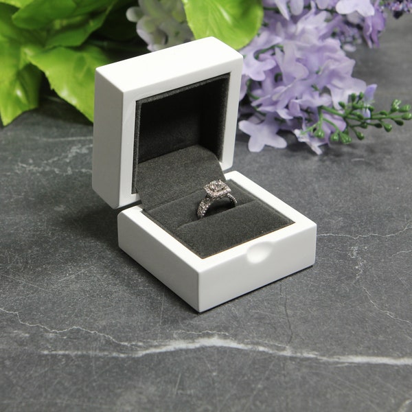 Glossy White Modern Engagement Ring Box - Great for proposals, weddings, anniversaries, engagements, birthdays ,gift for her