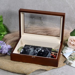 Personalized Wedding Memory Box - Wood Storage Box with Glass Display Cover