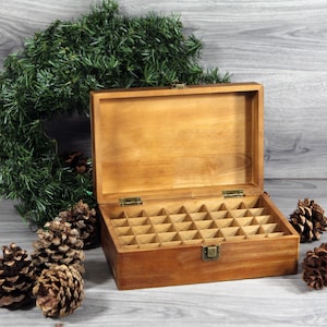 Wooden Essential Oil Storage Box - Holds 40 Bottles, Holds Tall 5ml, 10ml, 15ml, Roller Bottles