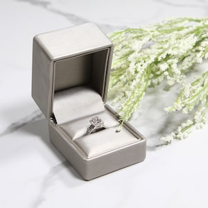 Silver Modern Engagement Ring Box - Great for proposals, weddings, anniversaries, engagements, birthdays ,gift for her
