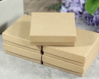 Kraft Brown Cotton Filled Jewelry Packaging Boxes 3.5"x3.5"x1" - Great for Gifts and Packaging