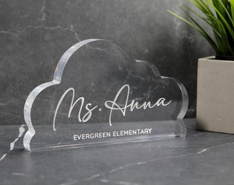 Personalized Laser Engraved Cloud Name Plate, Cute Teacher Name Sign, Name Block, Desk Sign, New Job Gift, Cute Office Decor, Promotion gift