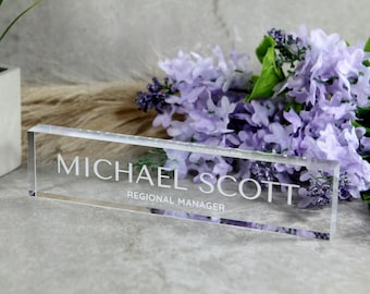 Custom Laser Engraved Acrylic Clear Name Plate, Name Sign for Teachers, Name Block, Desk Sign, New Job Gift, Office Decor, Promotion gift
