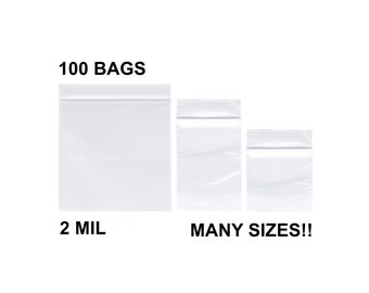 2 MIL Clear Plastic Zip Bags 100 Piece , 2MIL Thickness, Resealable Top Lock, Small Large Mini Baggies for Jewelry, Beads, Rings, Coins