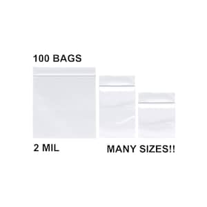 May include: A pack of 100 clear plastic resealable bags in various sizes. The bags are 2 mil thick. The text "100 BAGS" and "2 MIL" are printed on the image. The text "MANY SIZES!!" is printed below the bags.