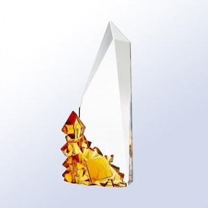 Custom Engraved Gold Gem Glass Award - Crystal Award - Modern Engraved Award - Corporate Awards - Abstract Award