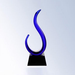 Custom Engraved Blue Loop Art Glass Award ,Abstract Glass Sculpture, Glass Sculpture ,Art Glass Decor, Great for Home Decor
