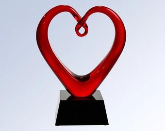 Custom Engraved Red Heart Art Glass Award ,Abstract Heart Glass Sculpture, Glass Sculpture ,Art Glass Decor, Great for Home Decor