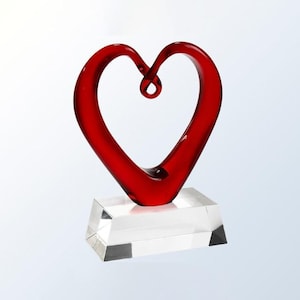 Custom Engraved Large Red Heart Art Glass Award ,Abstract Heart Glass Sculpture, Glass Sculpture ,Art Glass Decor, Great for Home Decor