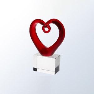 Custom Engraved Red Heart Art Glass Award ,Abstract Heart Glass Sculpture, Glass Sculpture ,Art Glass Decor, Great for Home Decor