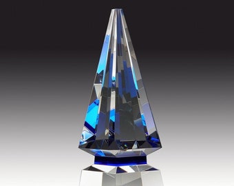 Custom Engraved Blue Apex Glass Award, Glass Art Sculpture for Environmental lovers, marine awards, Save planet, sustainability awards