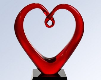 Custom Engraved Red Heart Art Glass Award ,Abstract Heart Glass Sculpture, Glass Sculpture ,Art Glass Decor, Great for Home Decor