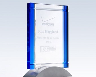 Modern Blue Crystal Award - Custom Engraved Crystal Award - Glass Award - Personalized Award - Corporate Award Gift