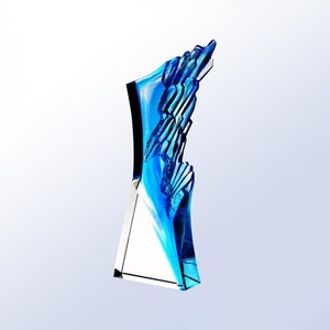 Custom Engraved Blue Lumen Award - Crystal Award - Modern Engraved Award - Corporate Awards - Abstract Award - Home Decor Sculpture