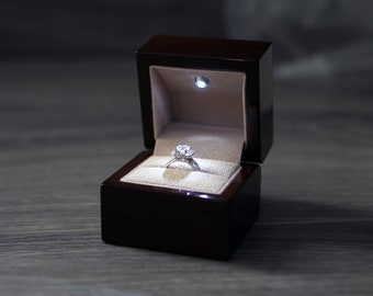 Wood Engagement Ring Box with LED light - Great for proposals, weddings, anniversaries, engagements, birthdays ,gift for her