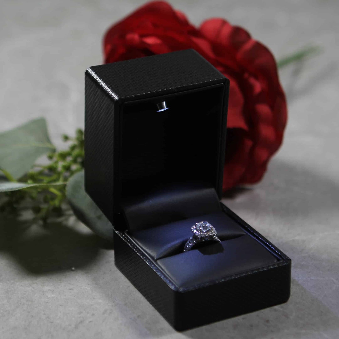 Black Engagement Ring Box With LED Light great for Proposals, Weddings