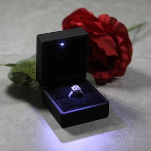 Black Engagement Ring Box with LED light - Great for proposals, weddings, anniversary, engagements, birthdays