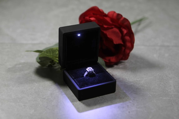 Black Engagement Ring Box with LED light - Great for proposals, weddings, anniversary, engagements, birthdays