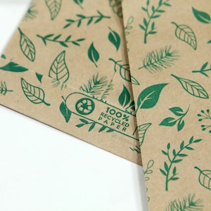 100 Pack RECYCLED PAPER Green Leaf Flat Gift Bags - Great for Packaging ...