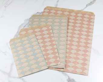100 Pink Blue Pattern Flat Paper Gift Bags, Great for packaging, merchandise, gifts, weddings, parties, treat bags, gift bags