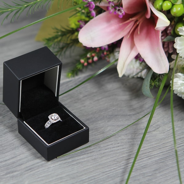 Black Engagement Ring Box  - Single or Double Rings, Great for proposals, weddings, anniversary, engagements, birthdays